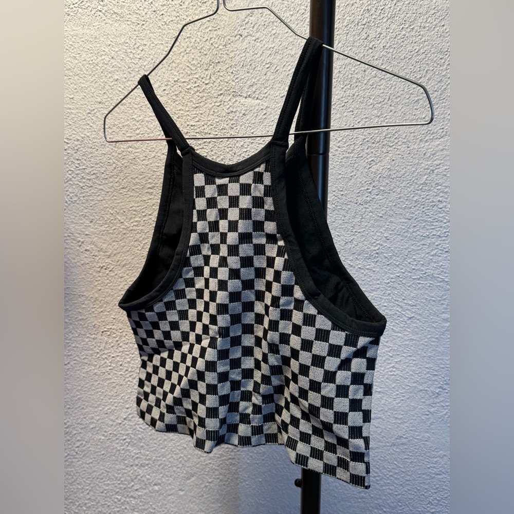 Checkered cropped halter top